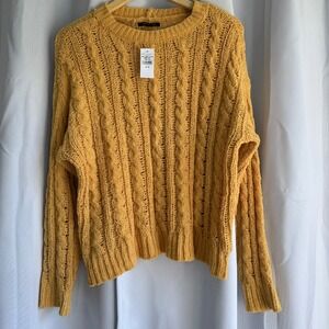 NWT American Eagle Cable Knit Sweater Pullover Textured Knitwear Yellow‎ M
